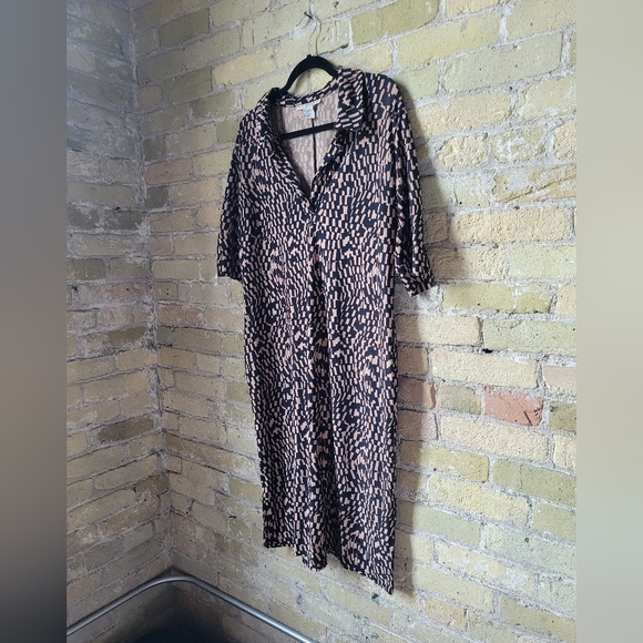 Vintage Requirements Patterned Tan/Black Collared Shirt Dress Womens Size XL - Picture 2 of 6